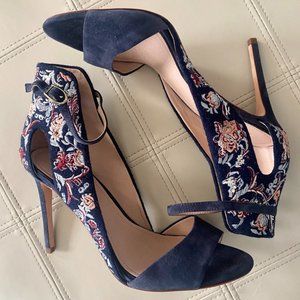AD & Daughters Floral Embroidered Navy Stiletto